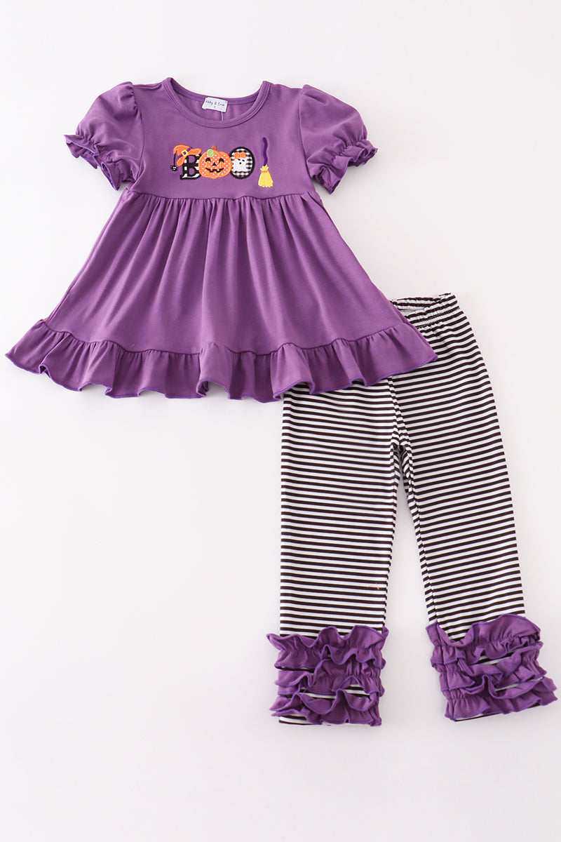 Halloween pumpkin ghost applique girl set