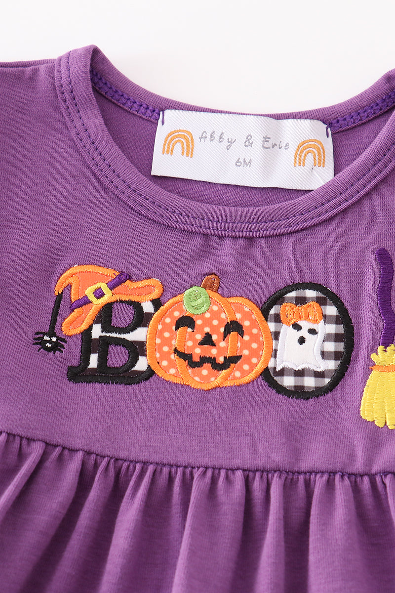 Halloween pumpkin ghost applique girl bloomers set