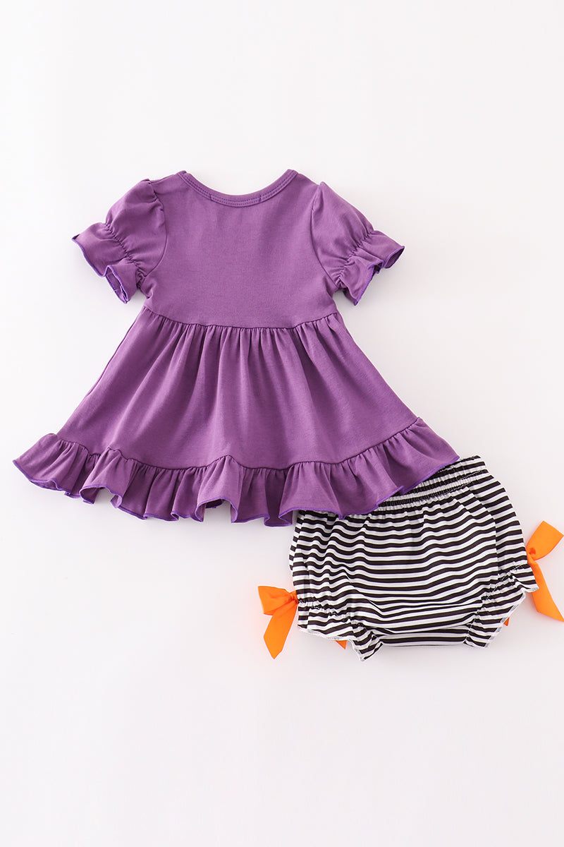 Halloween pumpkin ghost applique girl bloomers set