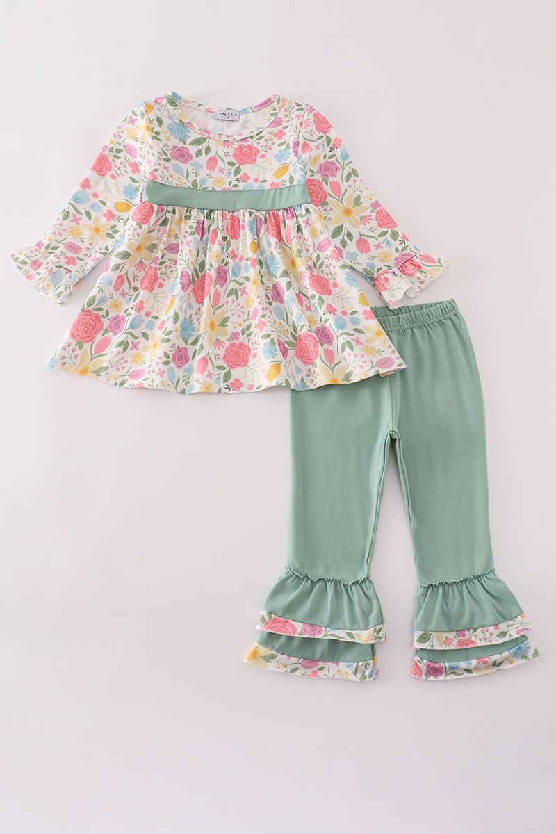 Floral print ruffle pants set