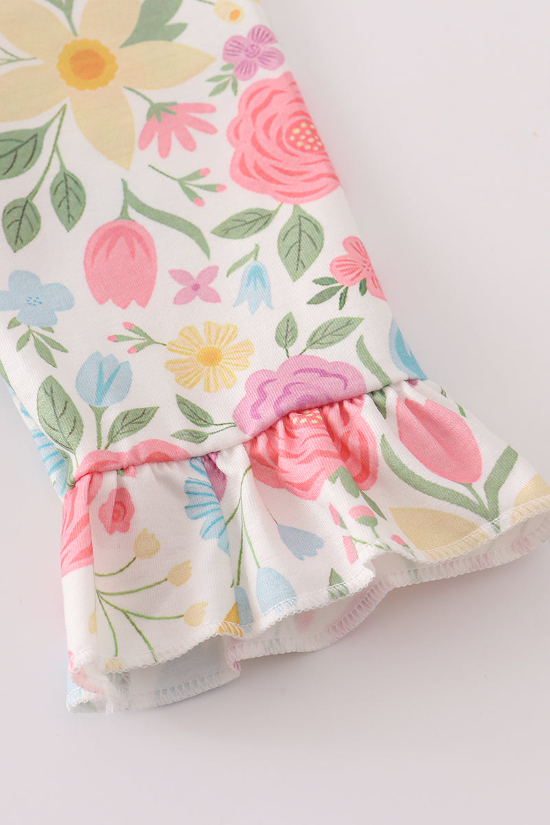 Floral print ruffle pants set