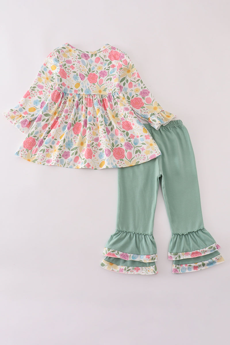 Floral print ruffle pants set