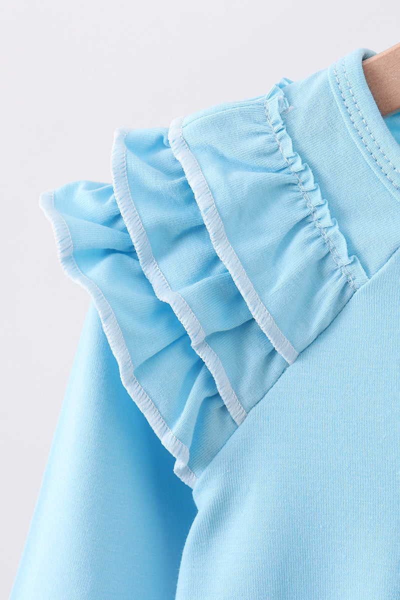 Blue snowman applique ruffle top