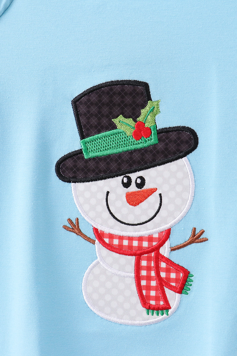 Blue snowman applique ruffle top