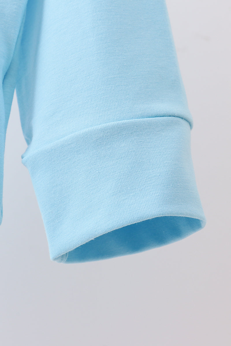 Blue snowman applique ruffle top