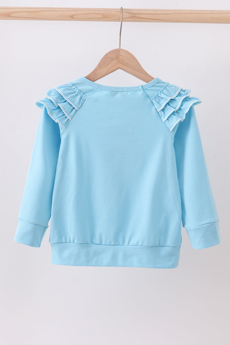 Blue snowman applique ruffle top