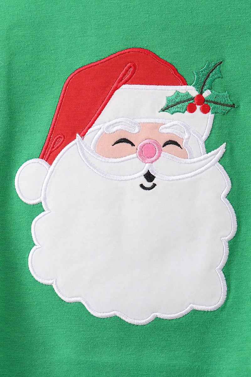 Green santa claus applique ruffle pants set