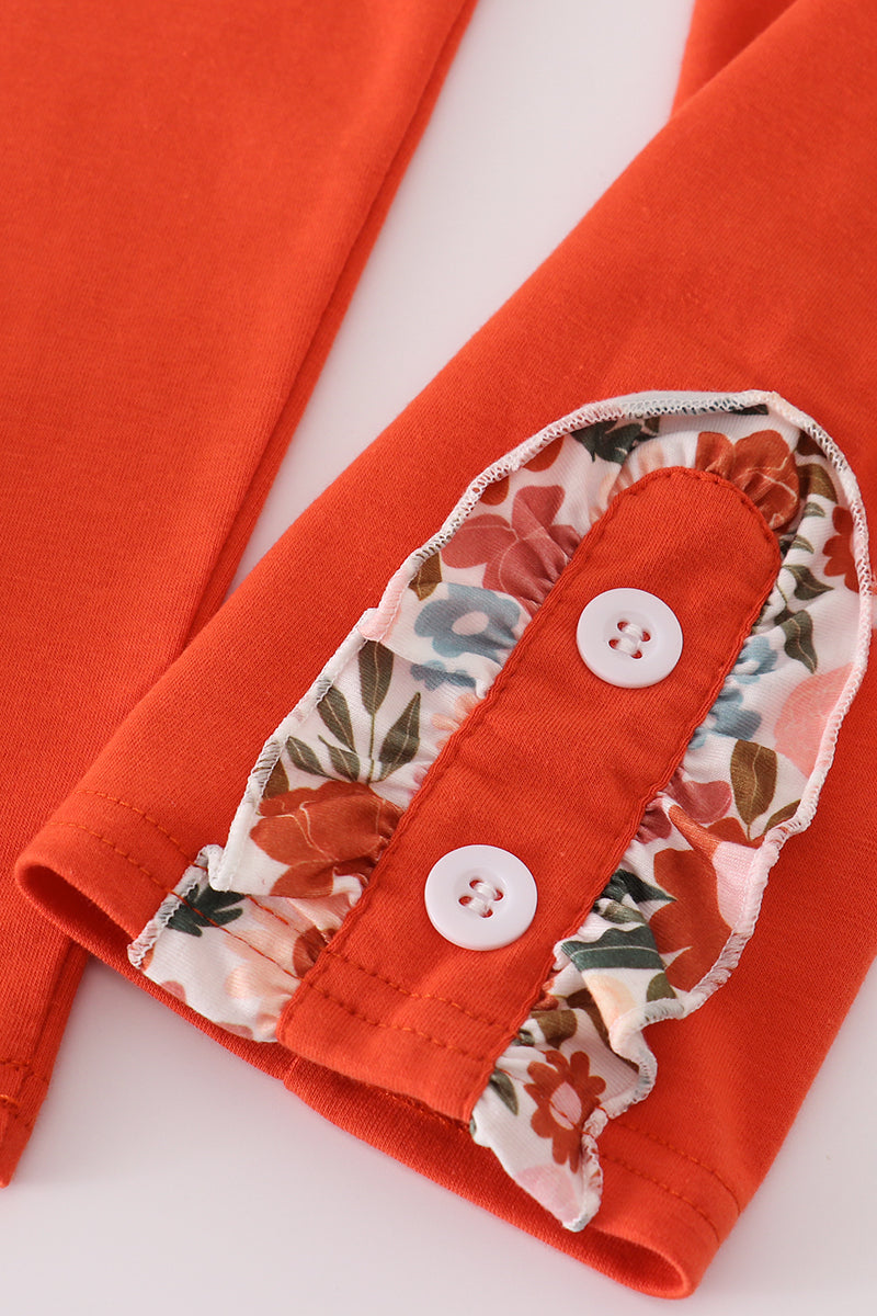 Fox embroidery floral print pants set