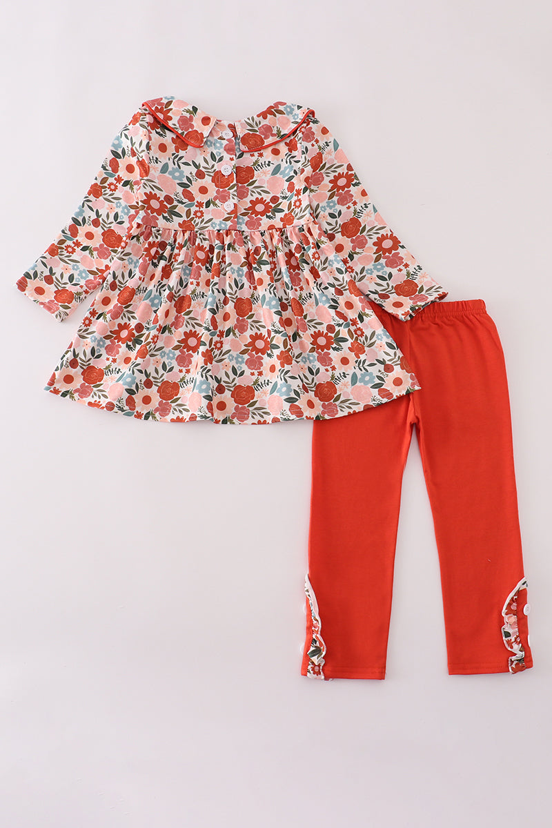 Fox embroidery floral print pants set