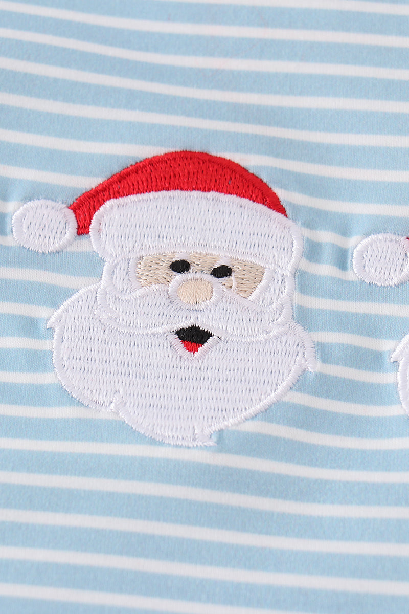 Blue stripe santa claus embroide boy set