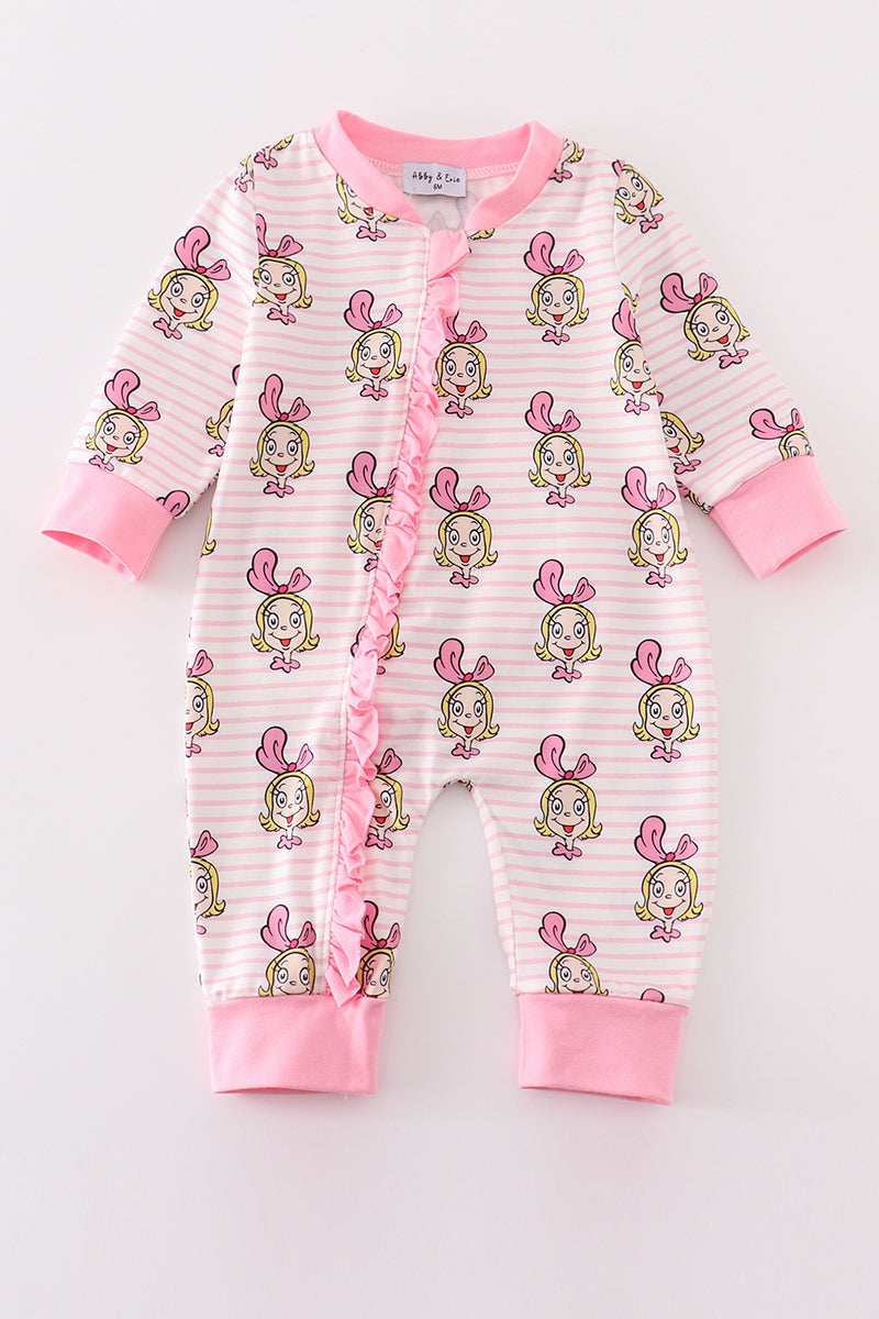 Pink stripe cindy lou who print Zipper girl romepr