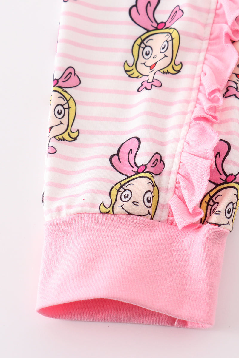Pink stripe cindy lou who print Zipper girl romepr