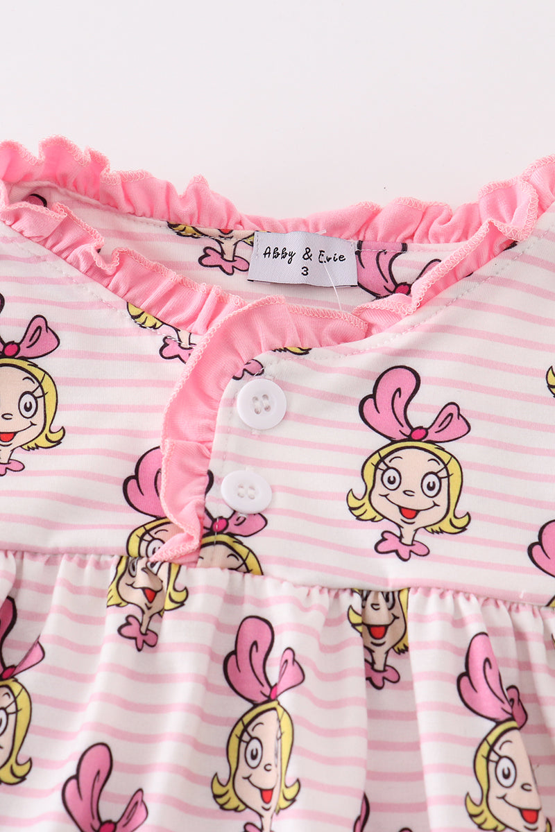 Pink stripe cindy lou who print girl dress