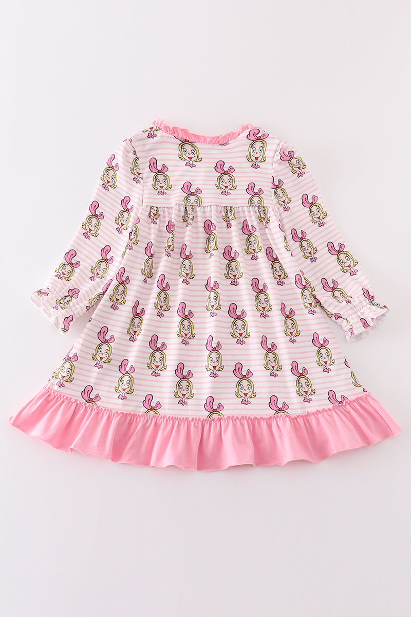 Pink stripe cindy lou who print girl dress