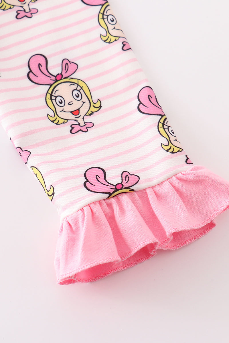 Pink stripe cindy lou who print girl pajamas