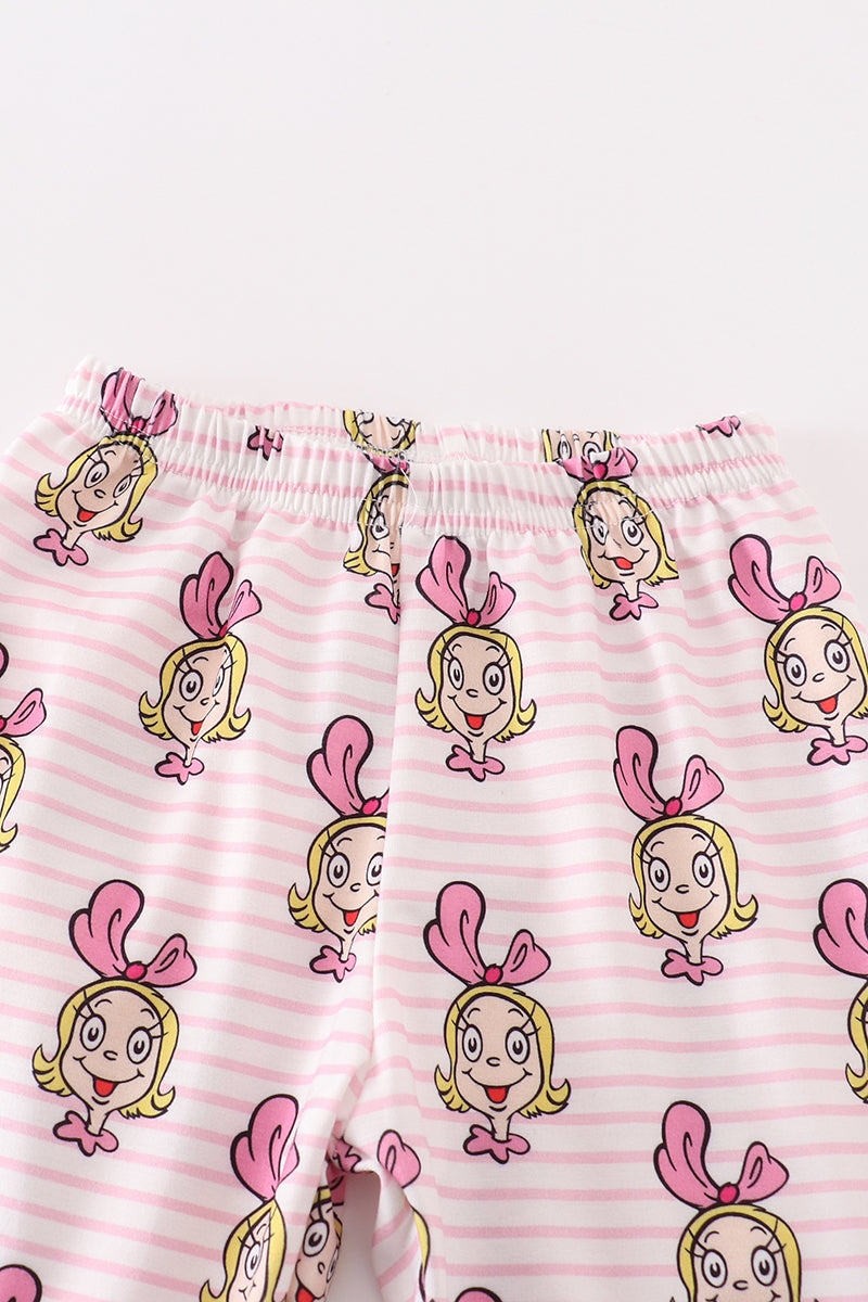 Pink stripe cindy lou who print girl pajamas