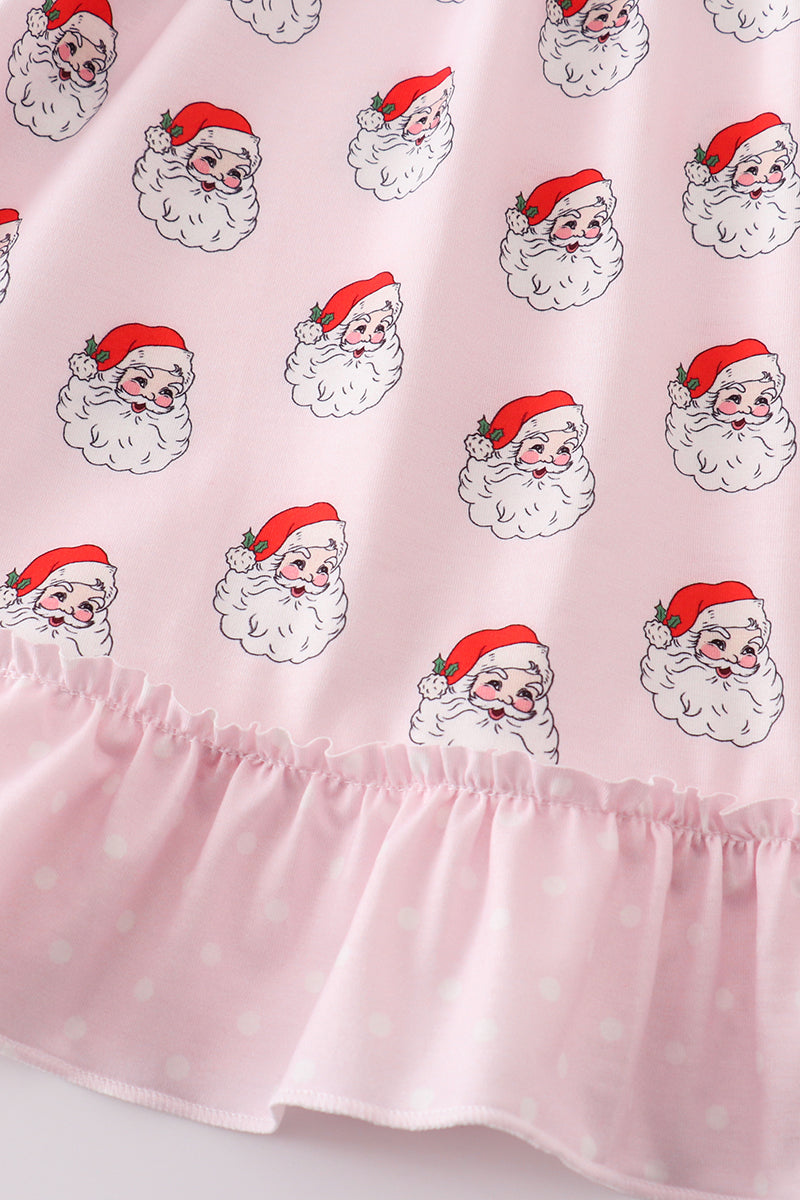 Pink santa print girl dress