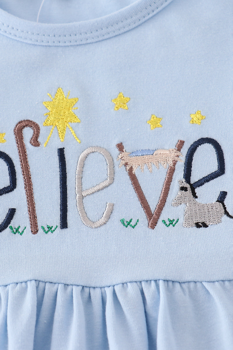 Blue believe embroidery dress