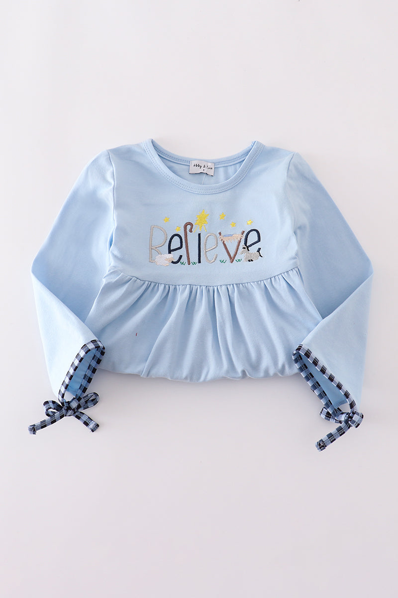 Blue believe embroidery dress