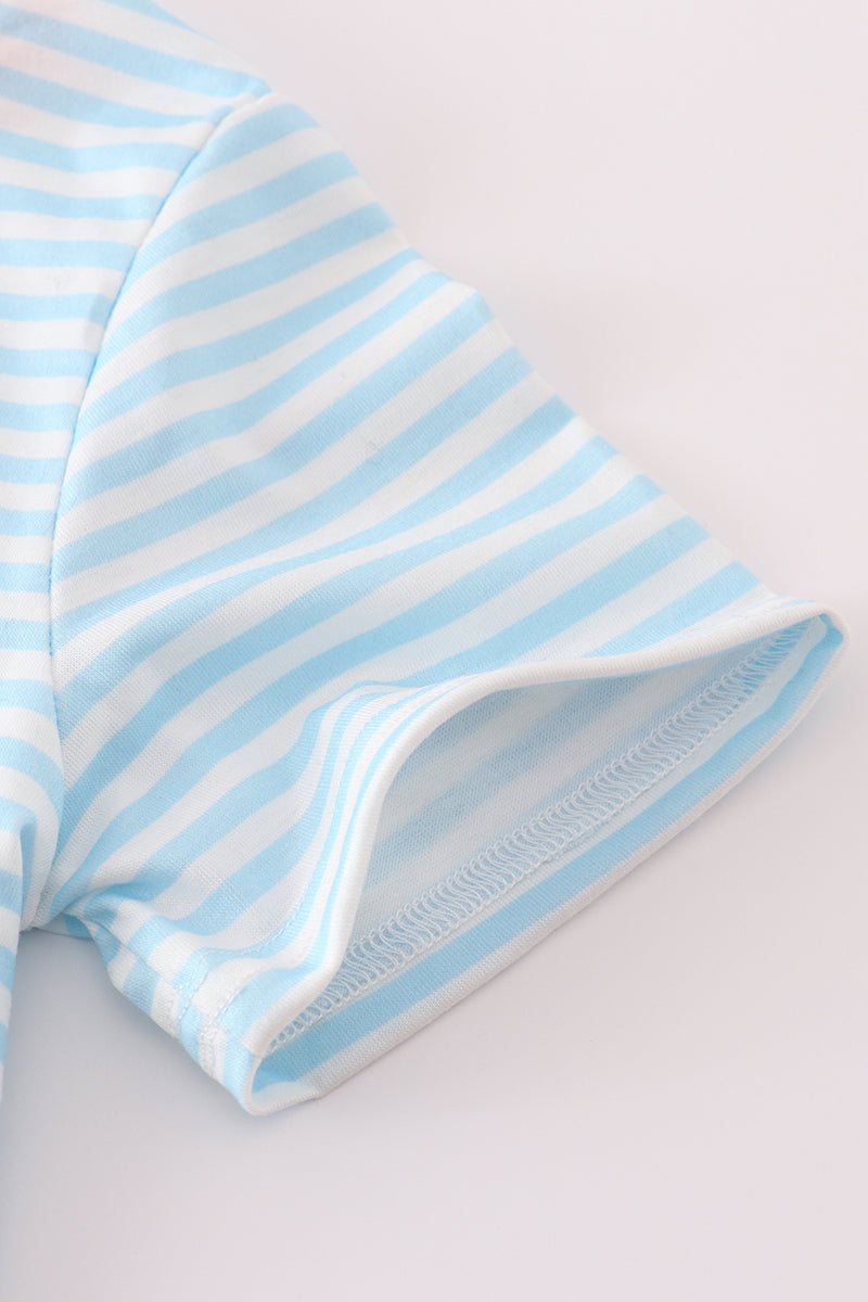 Blue stripe go fishing applique set