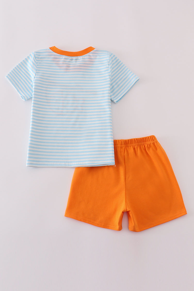 Blue stripe go fishing applique set