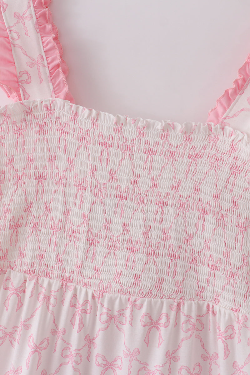 Pink bow smocked mom&me tiered dress