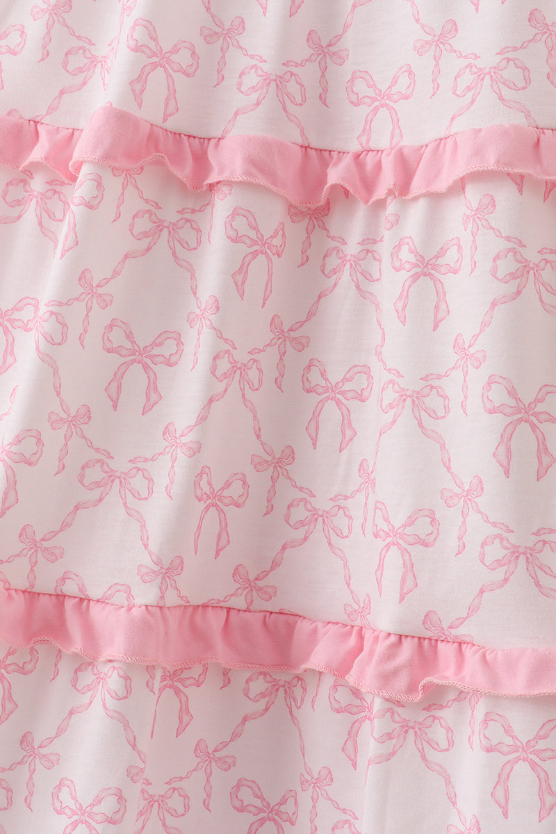 Pink bow smocked mom&me tiered dress