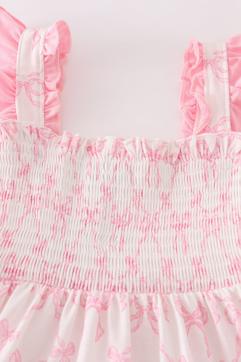 Pink bow smocked mom&me tiered dress