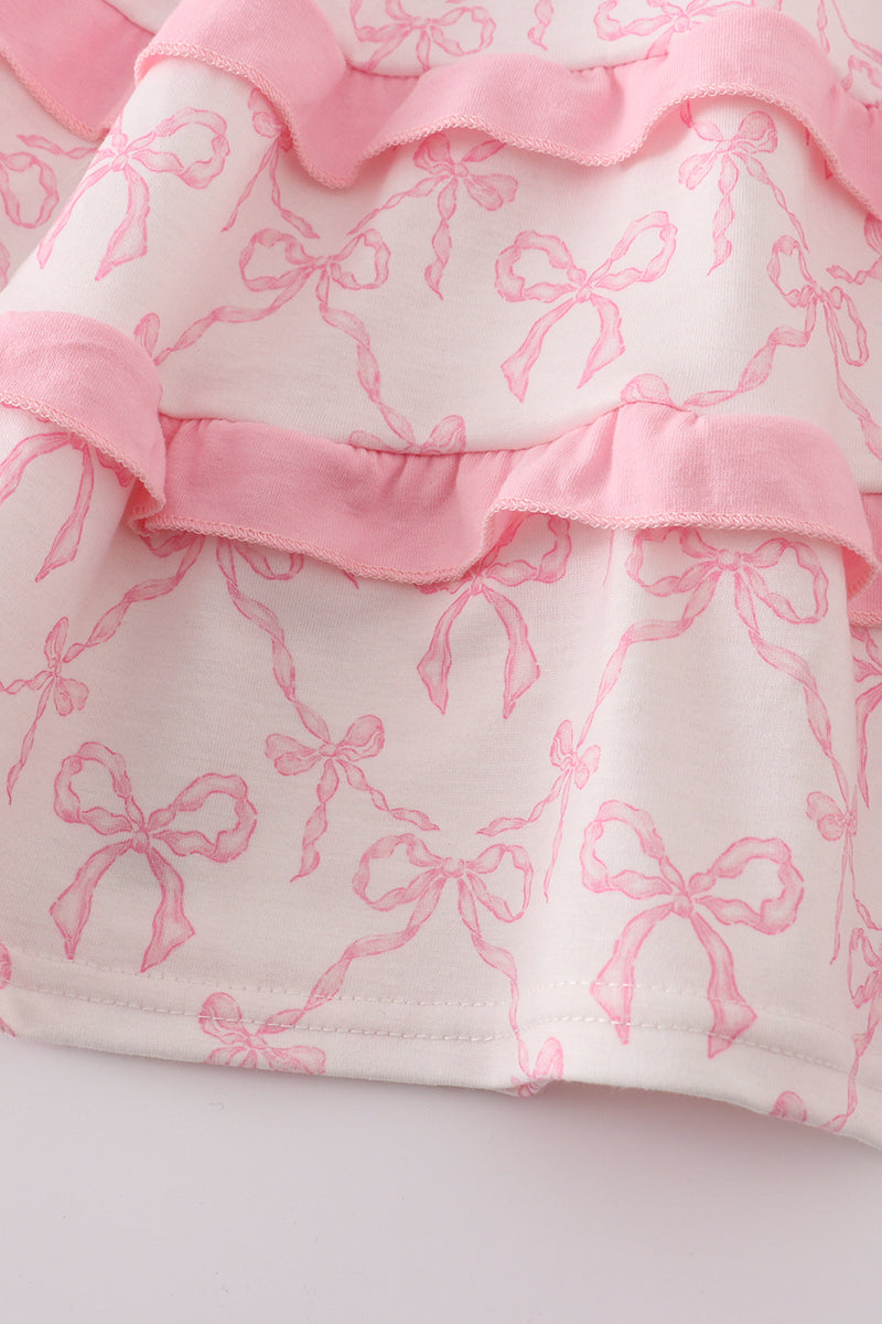 Pink bow smocked mom&me tiered dress