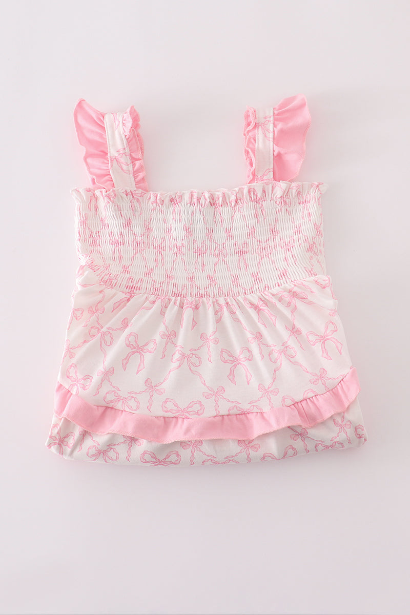 Pink bow smocked mom&me tiered dress