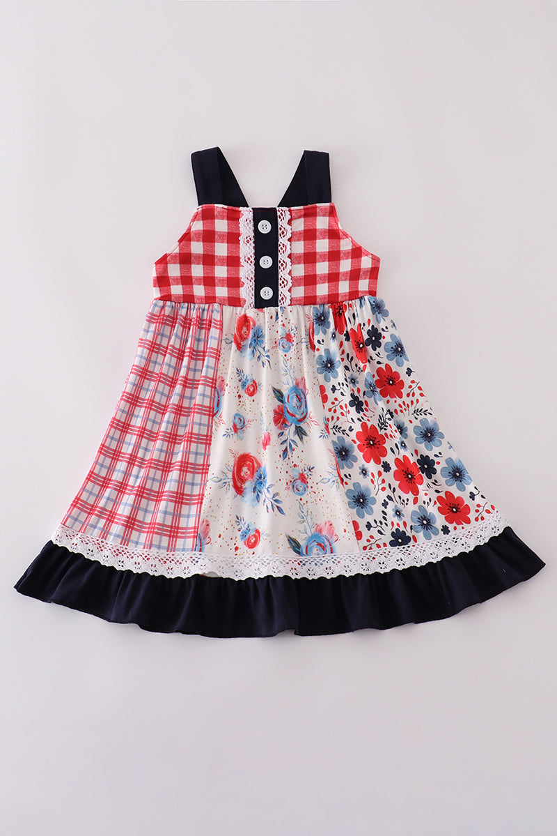 Red floral gingham ruffle dress