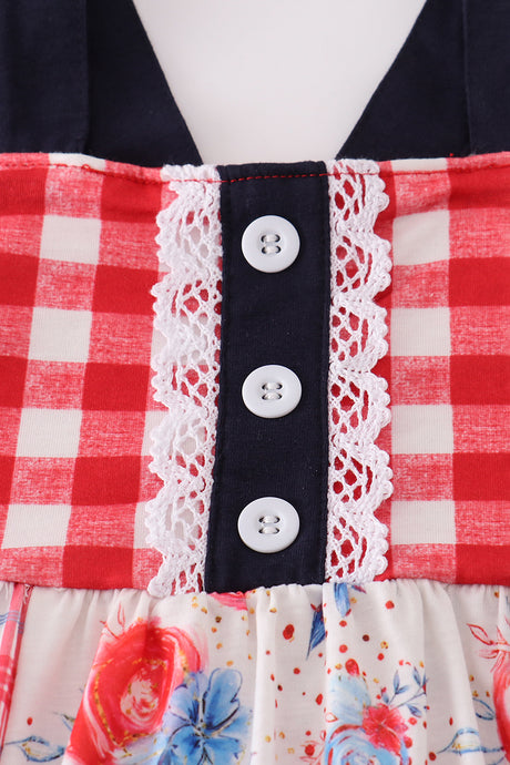 Red floral gingham ruffle dress