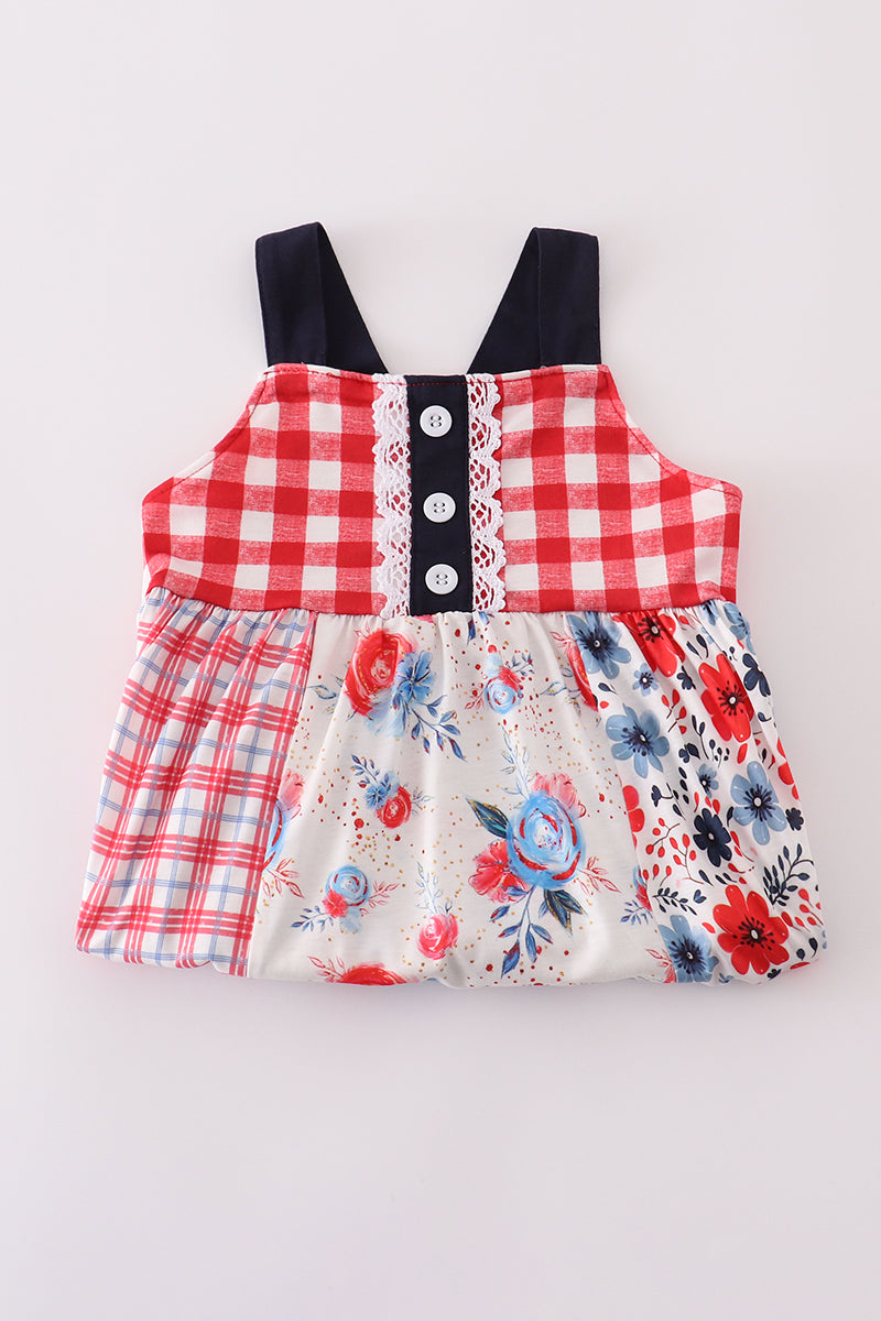 Red floral gingham ruffle dress