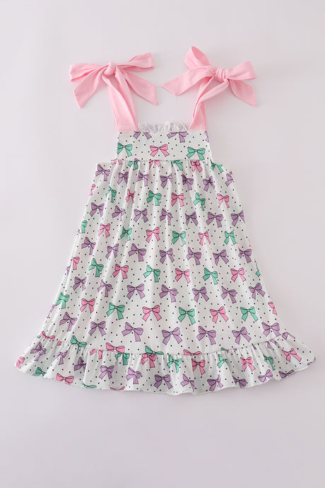 Pink bow embroidery ruffle dress