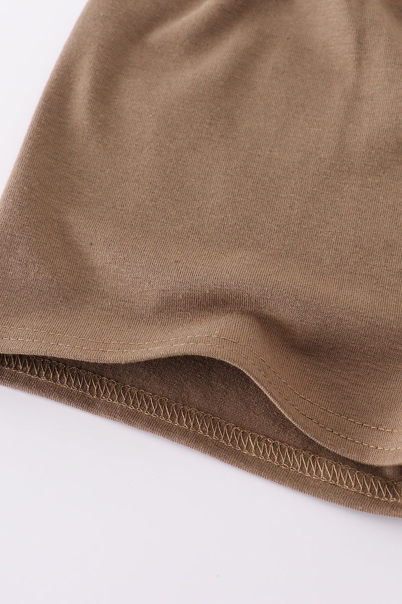 Brown three deers embroidery shorts set