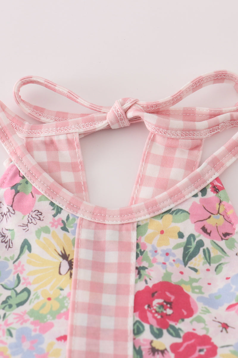 Pink floral bow ruffle bloomer set