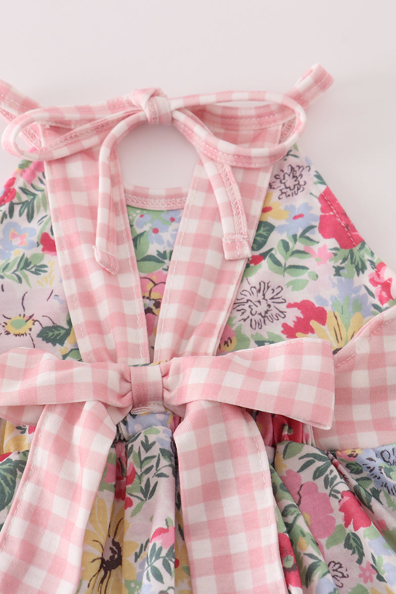 Pink floral bow ruffle bloomer set