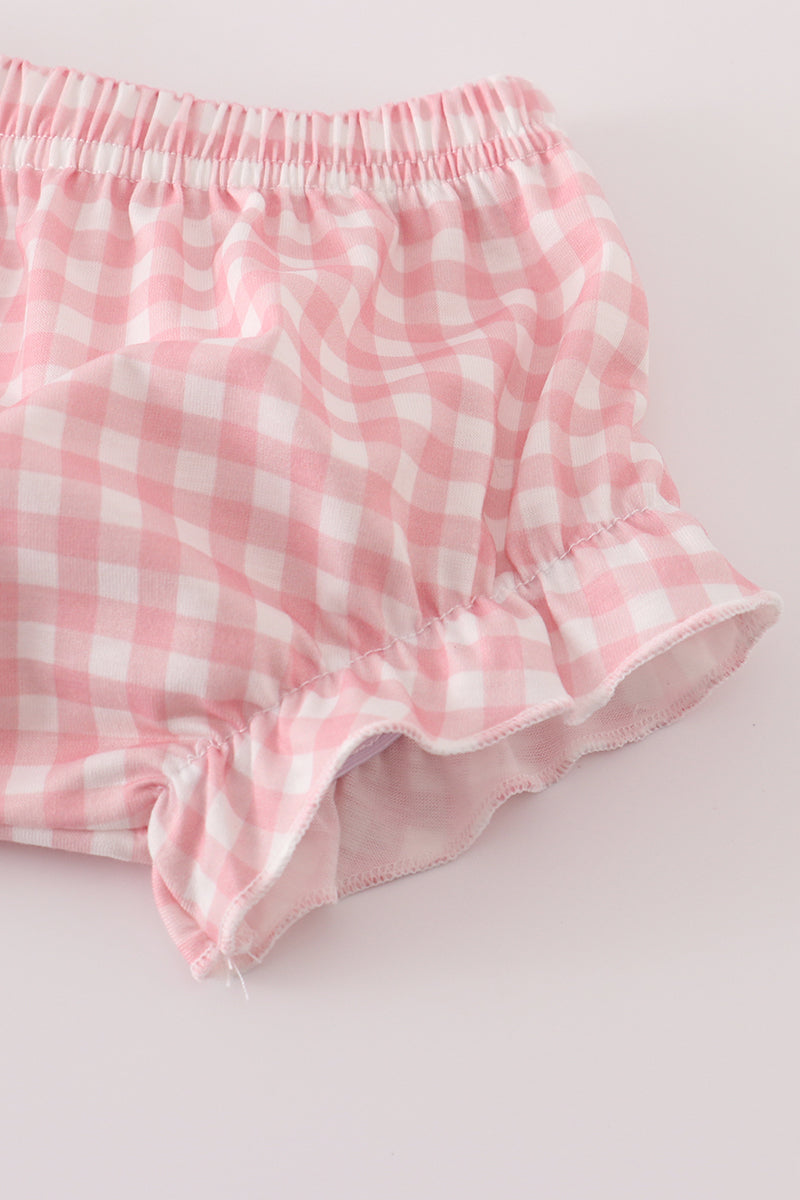 Pink floral bow ruffle bloomer set