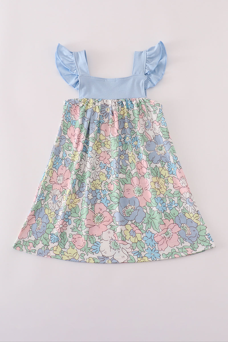 Blue floral print ruffle dress