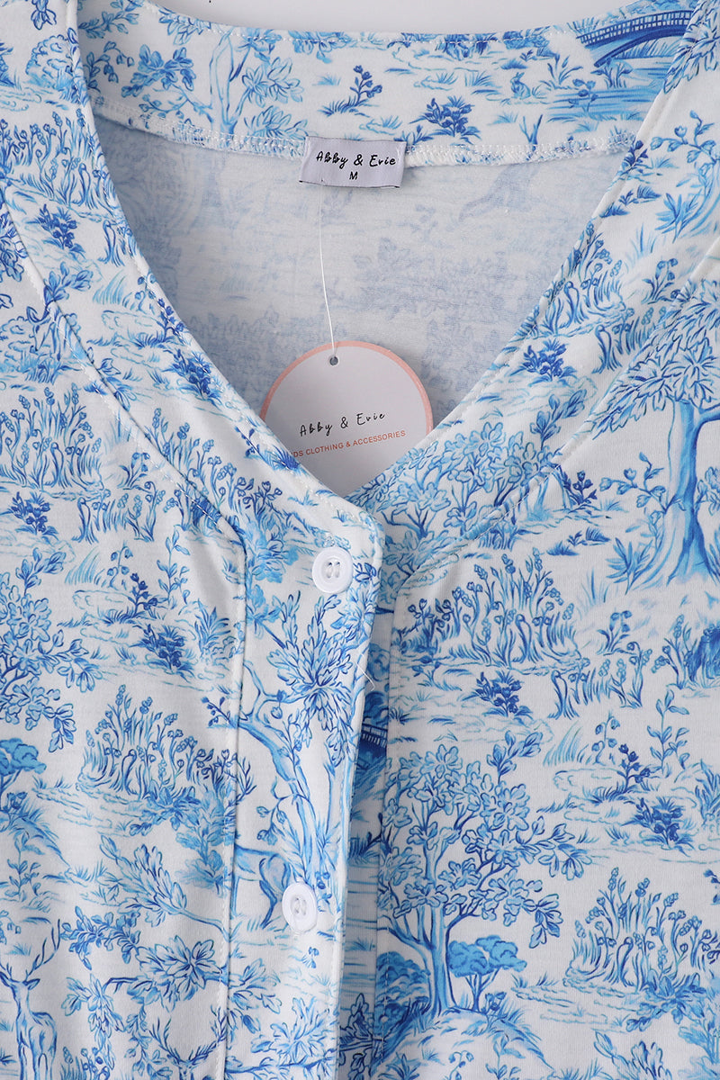 Blue willow toile print mom&me dress