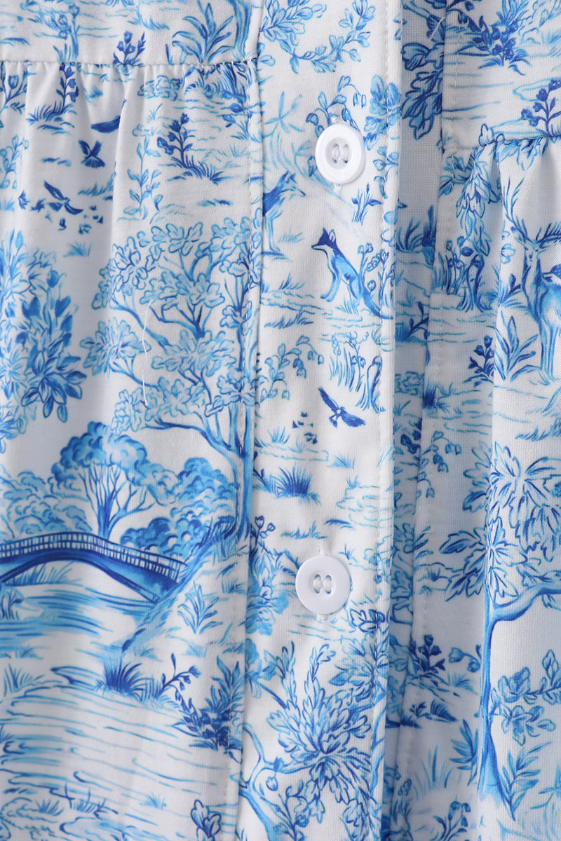Blue willow toile print mom&me dress