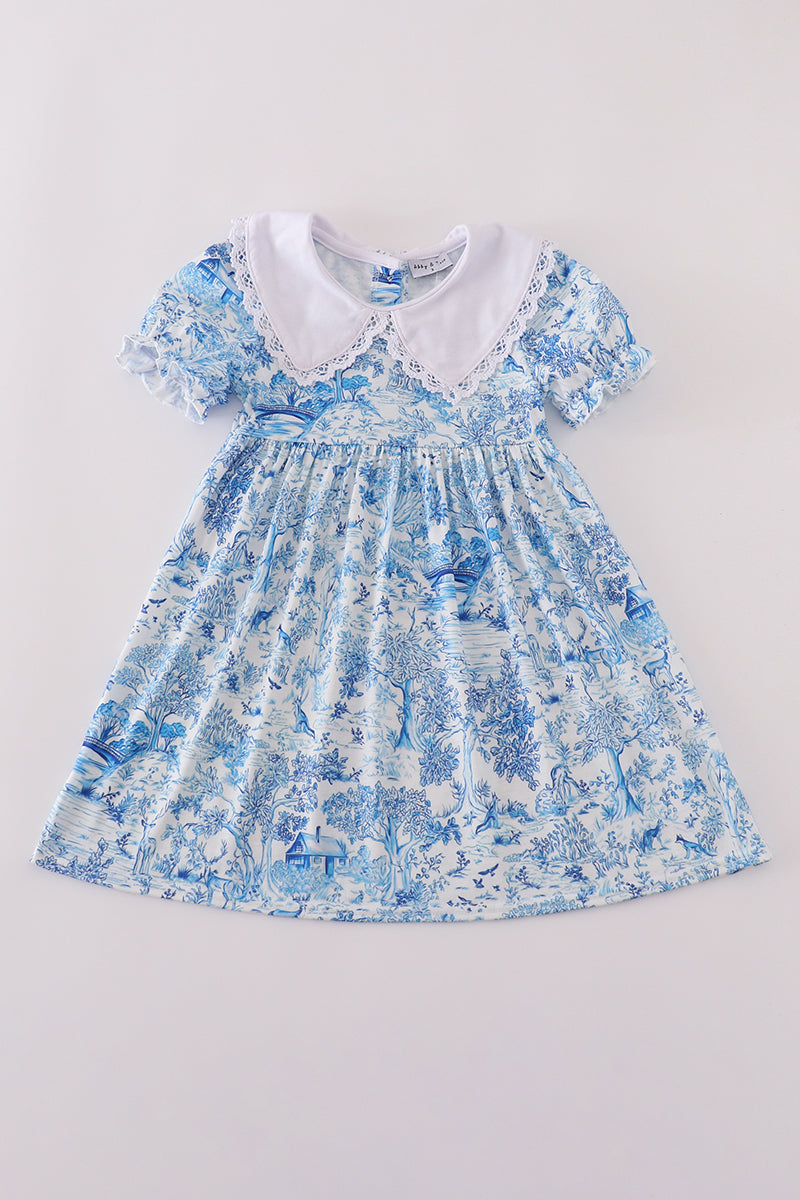 Blue willow toile print mom&me dress