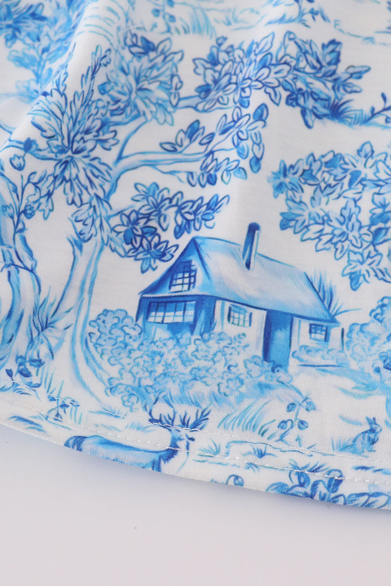 Blue willow toile print mom&me dress