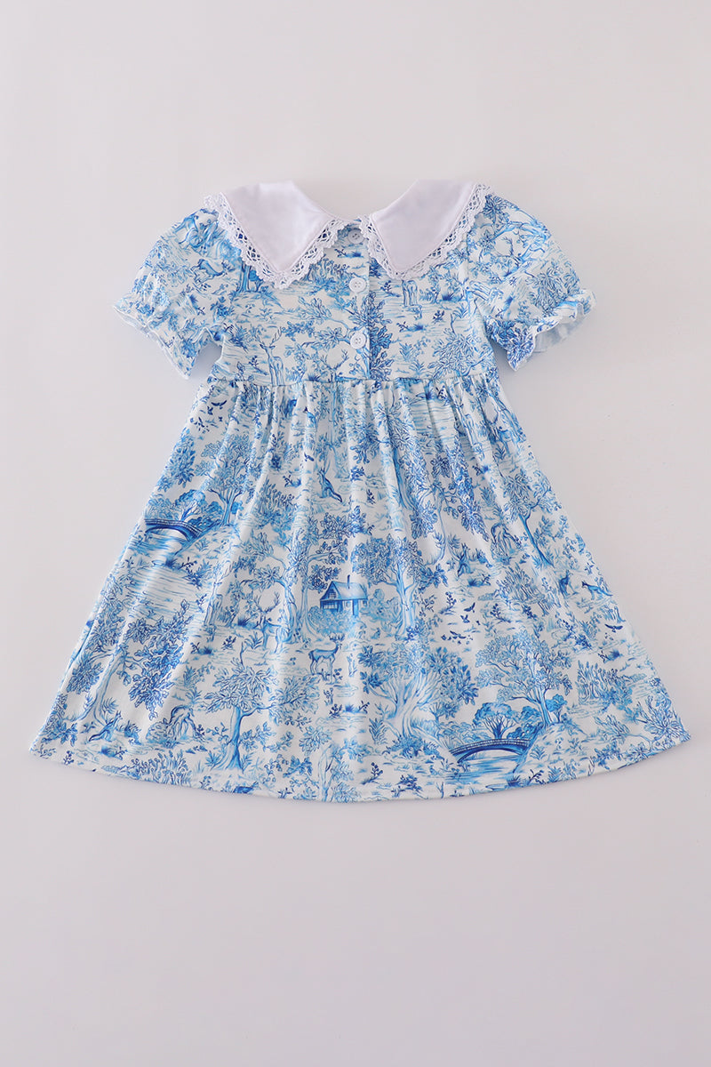 Blue willow toile print mom&me dress