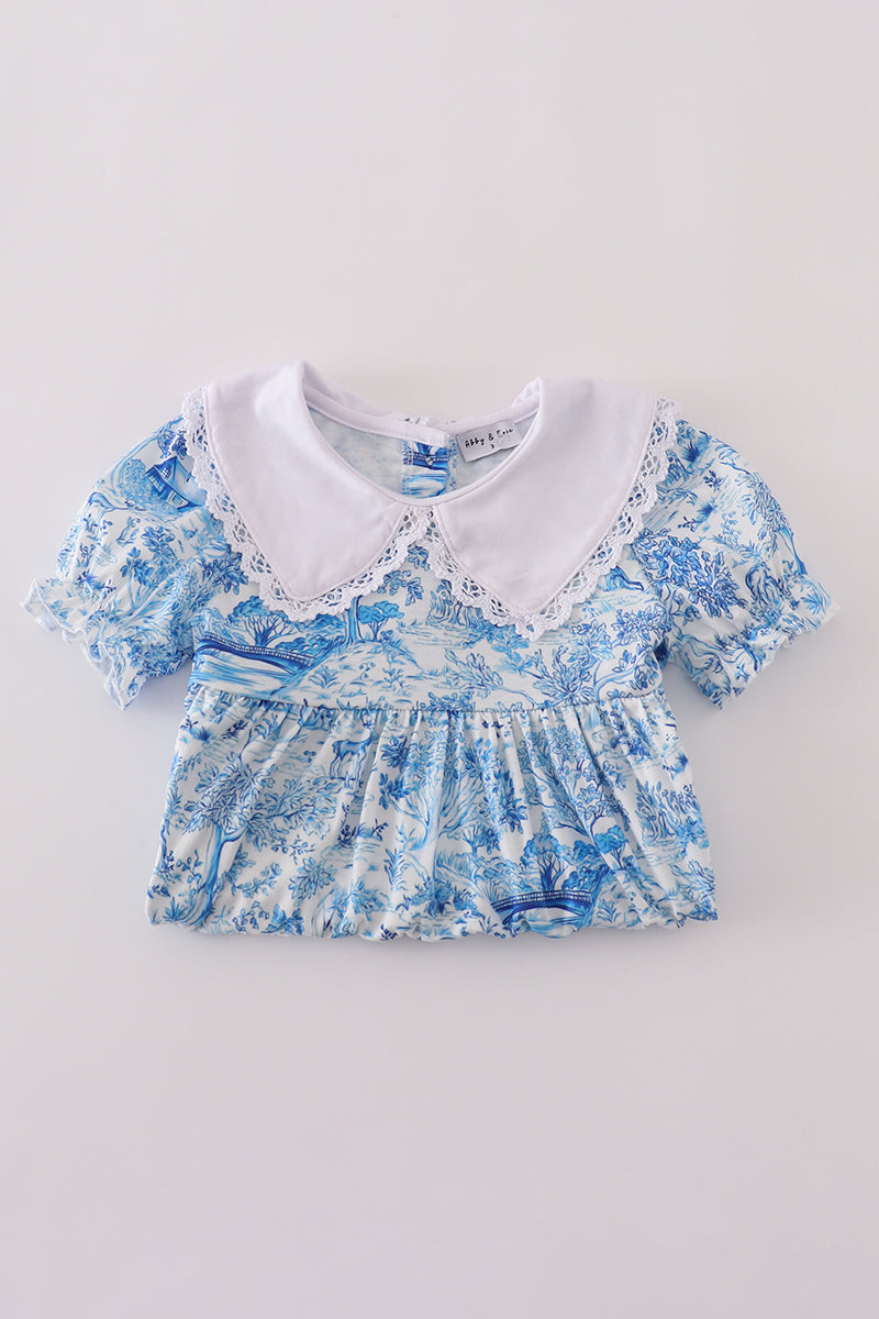 Blue willow toile print mom&me dress