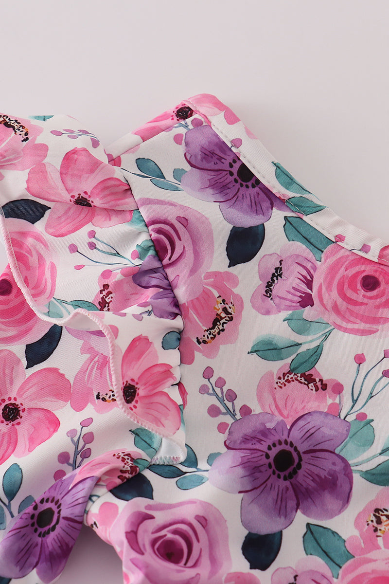 Purple floral swiss dot leotard