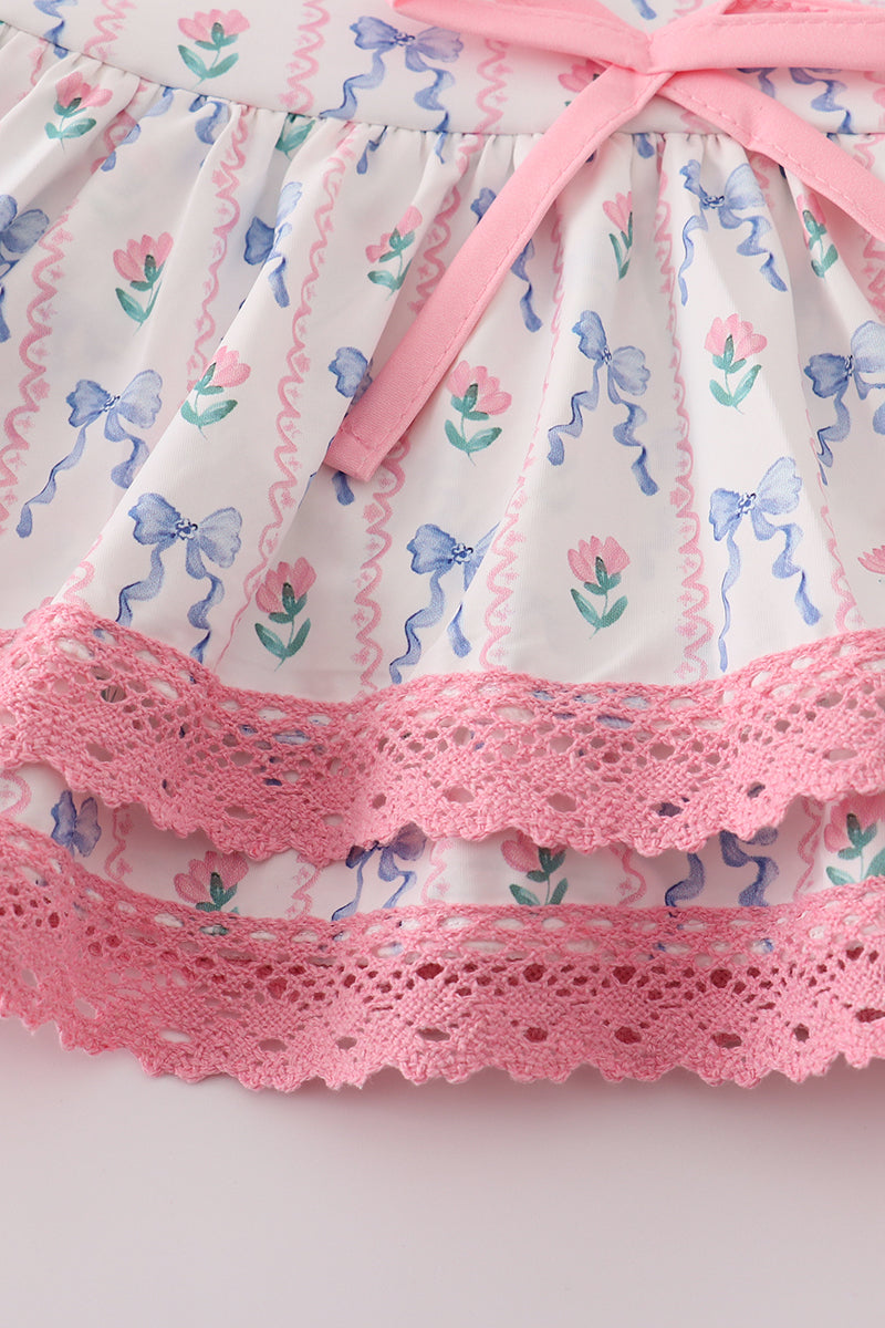 Bow floral lace ruffle leotard