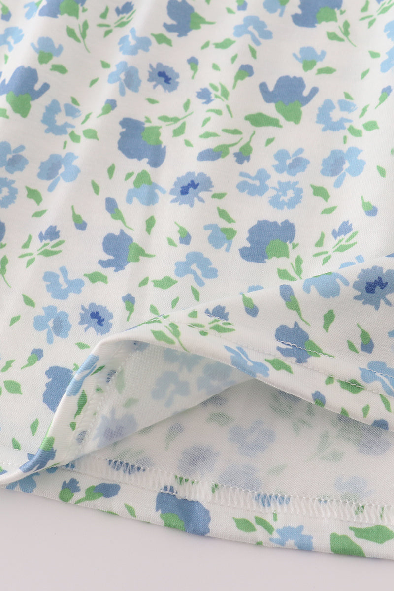 Blue floral print bow dress