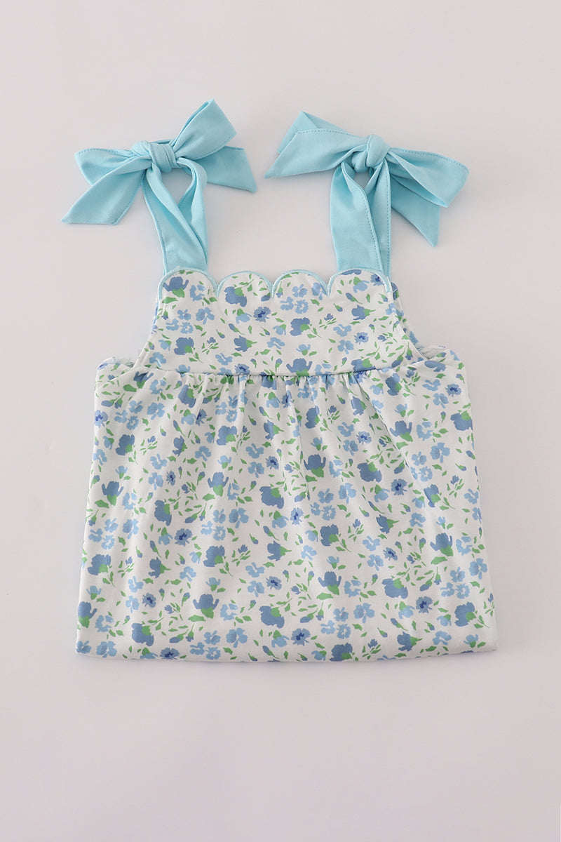 Blue floral print bow dress