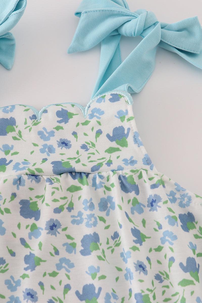 Blue floral print bow dress
